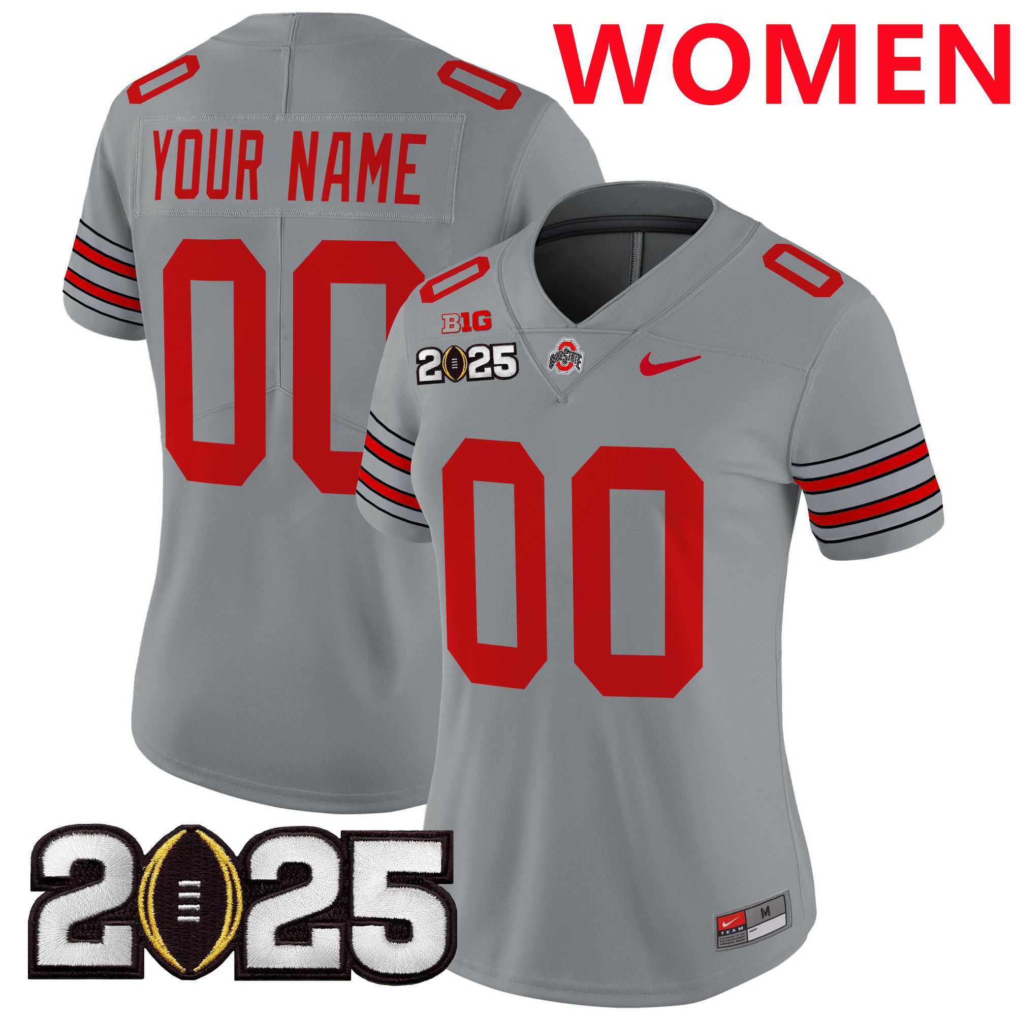 Women Ohio State Buckeyes Grey 2025 CFP Final Patch Vapor Limited Custom NCAA Jersey